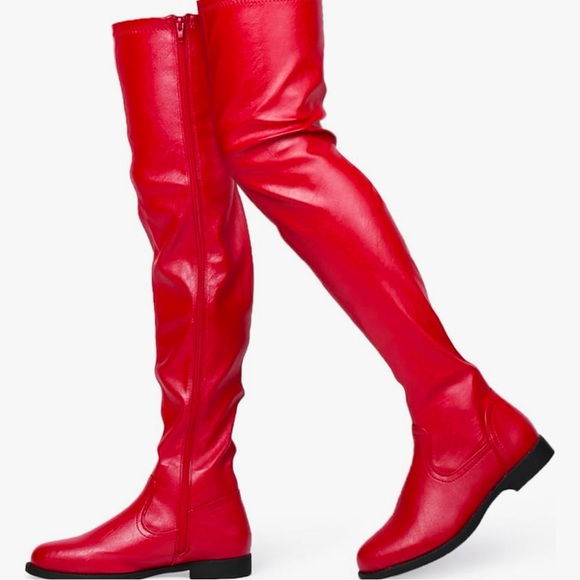 RED OVER THE KNEE STRETCH BOOTS - Picture 5 of 10